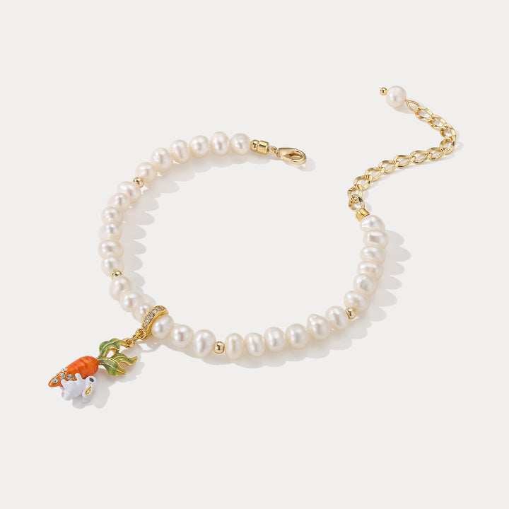 Selenichast Carrot and Rabbit Pearl Bracelet Animal Inspired Pearl Jewelry