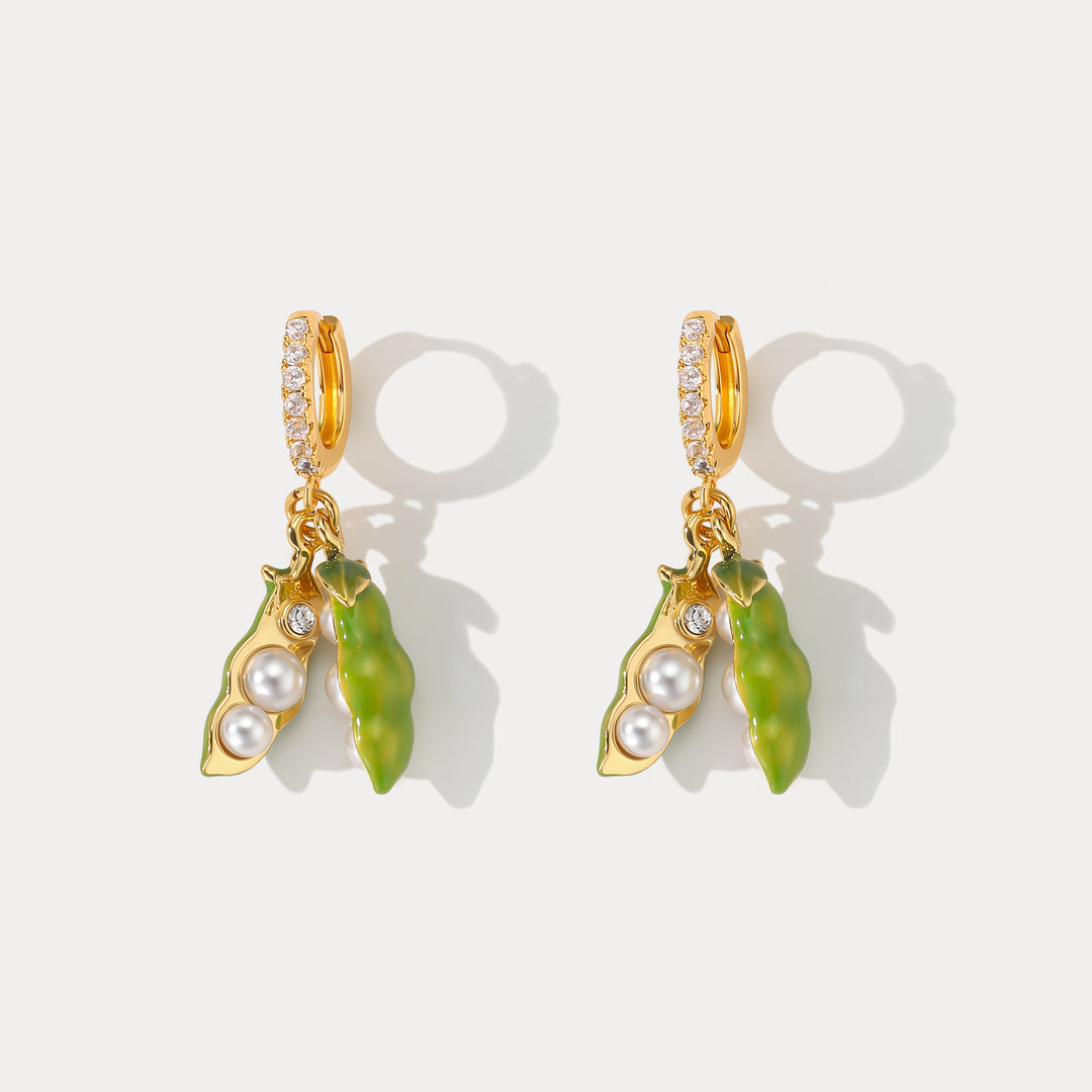 Selenichast Pea Pod Pearl Huggie Earrings Nature Inspired Pearl Jewelry