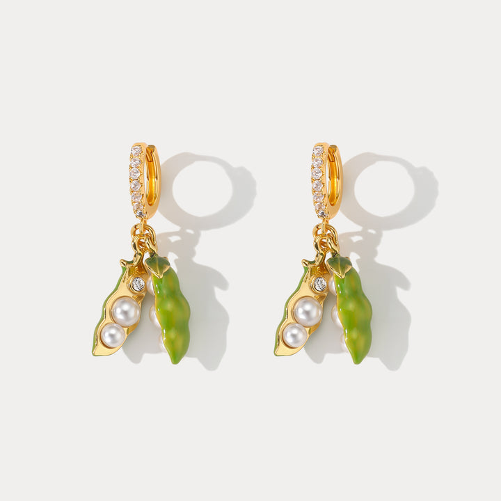 Selenichast Pea Pod Pearl Huggie Earrings Nature Inspired Pearl Jewelry