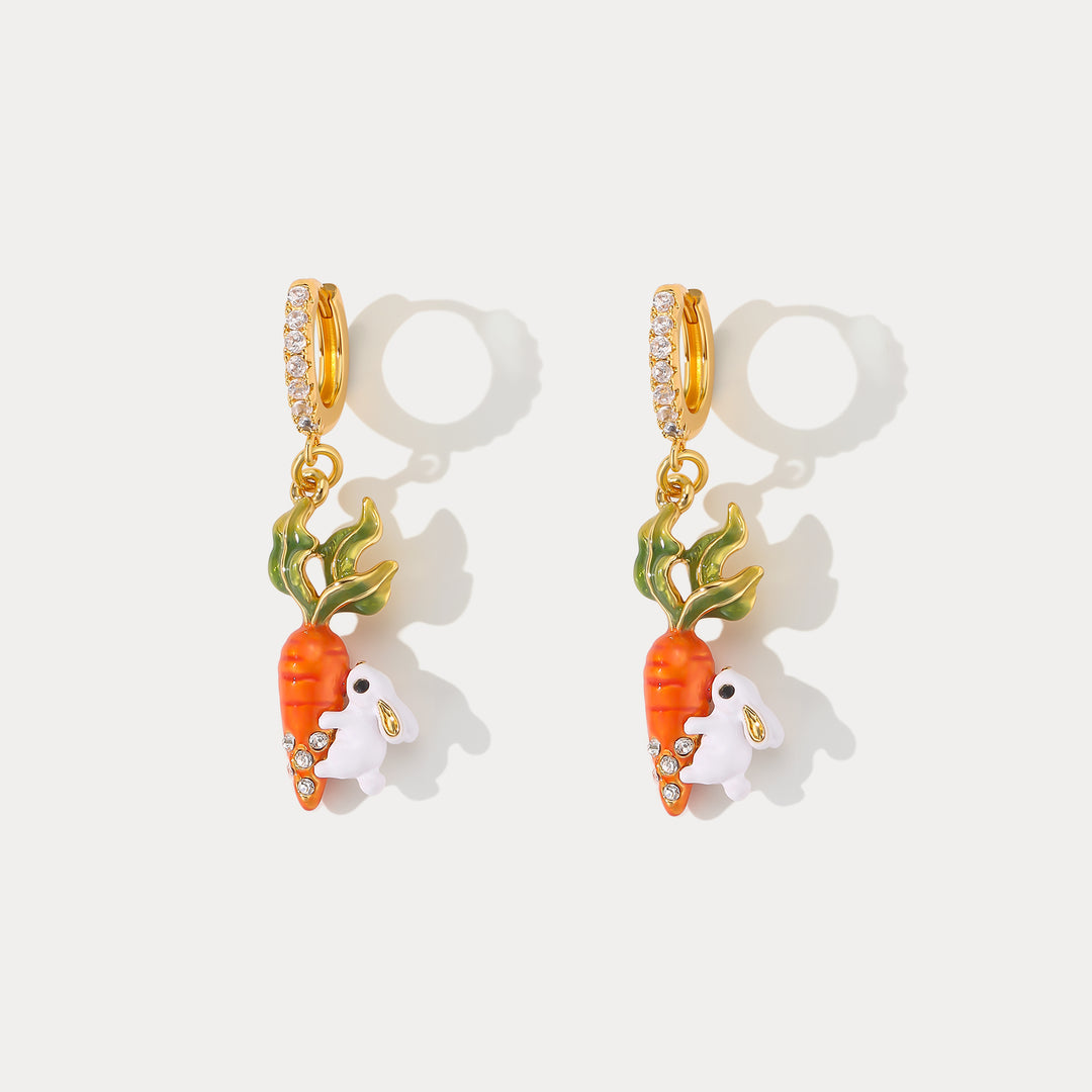 Selenichast Carrot and Rabbit Huggie Earrings Animal Inspired Jewelry