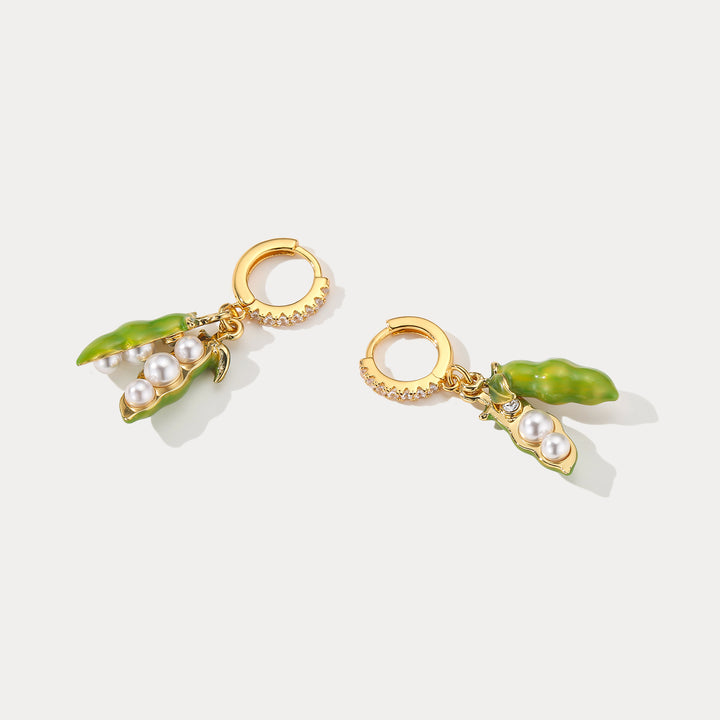 Selenichast Pea Pod Pearl Huggie Earrings Nature Inspired Pearl Jewelry