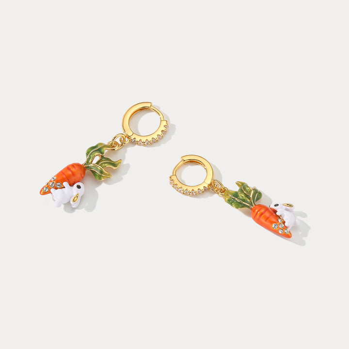 Selenichast Carrot and Rabbit Huggie Earrings Animal Inspired Jewelry