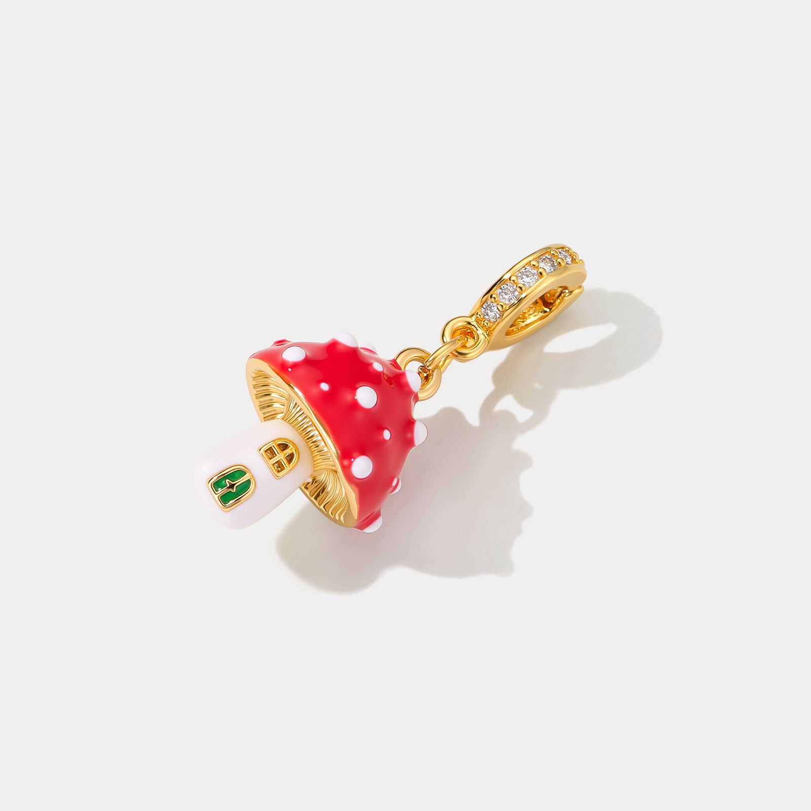 Selenichast Mushroom Charm Pendant - Enamel Jewelry and 18K Gold