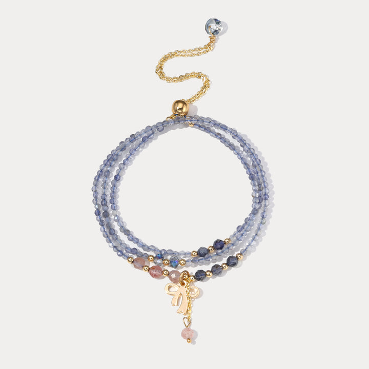 Bow Triple Wrap Blue Crystal Bracelet