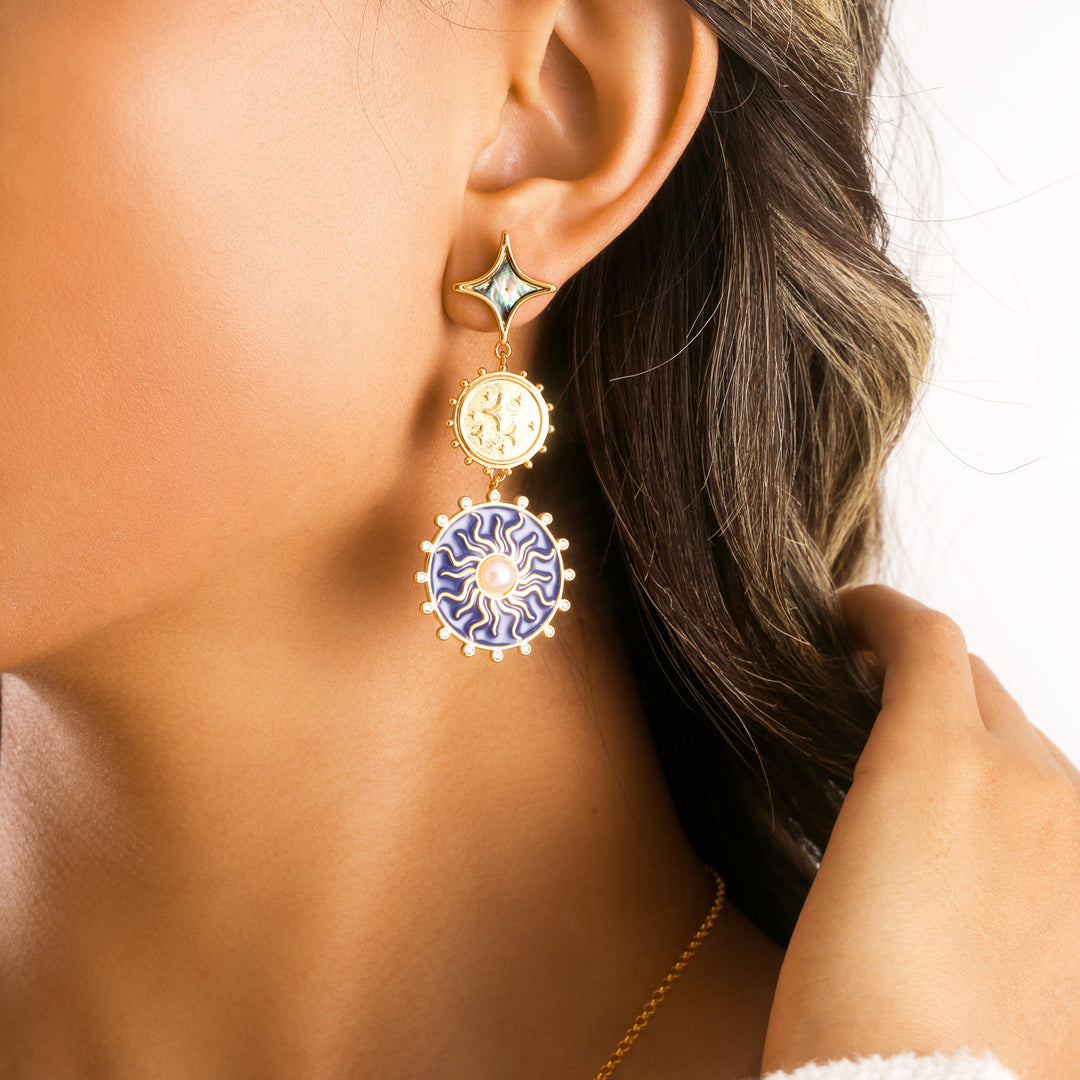 Blue Celestial Disc Earrings