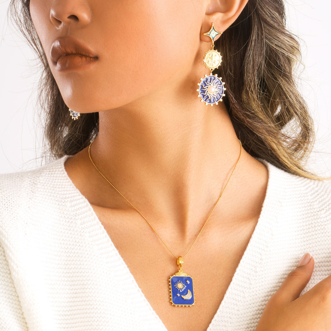 Selenichast Blue Celestial Disc Earrings