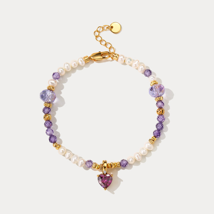 Selenichast Amethyst Heart Pearl Bracelet