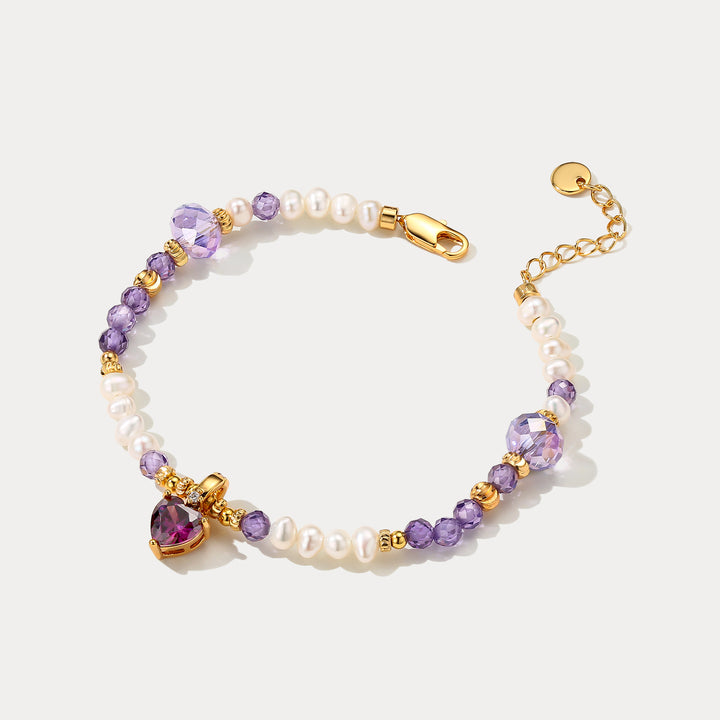 Selenichast Amethyst Heart Pearl Bracelet