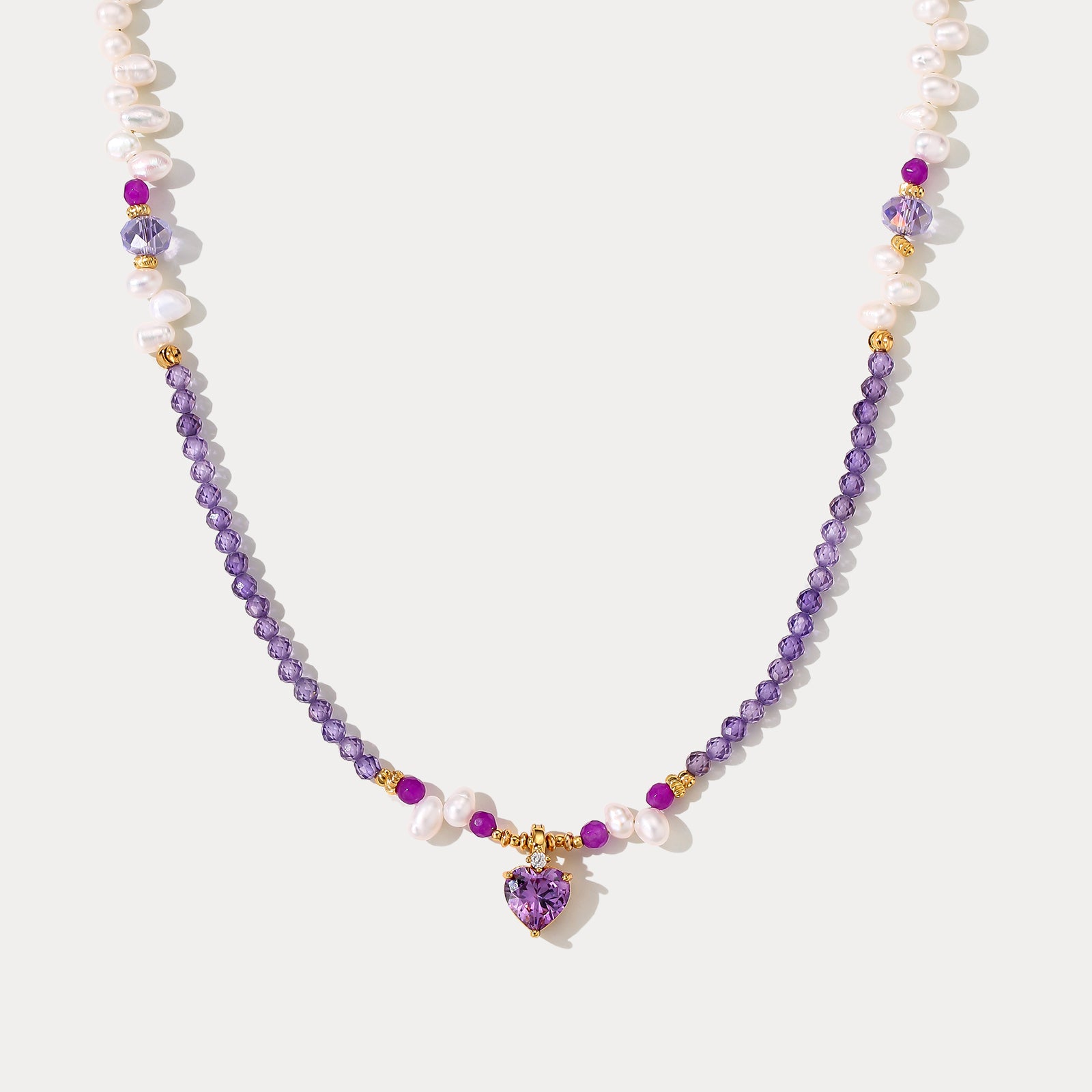Selenichast Amethyst Heart Pearl Necklace