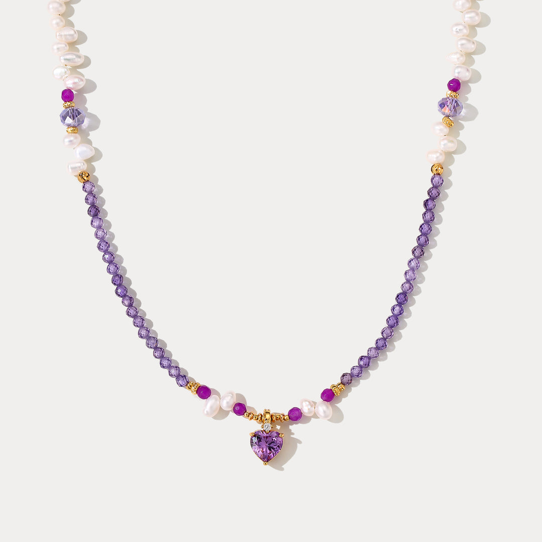 Selenichast Amethyst Heart Pearl Necklace