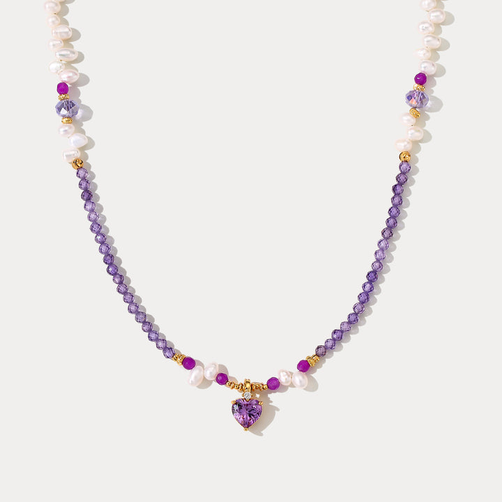 Selenichast Amethyst Heart Pearl Necklace