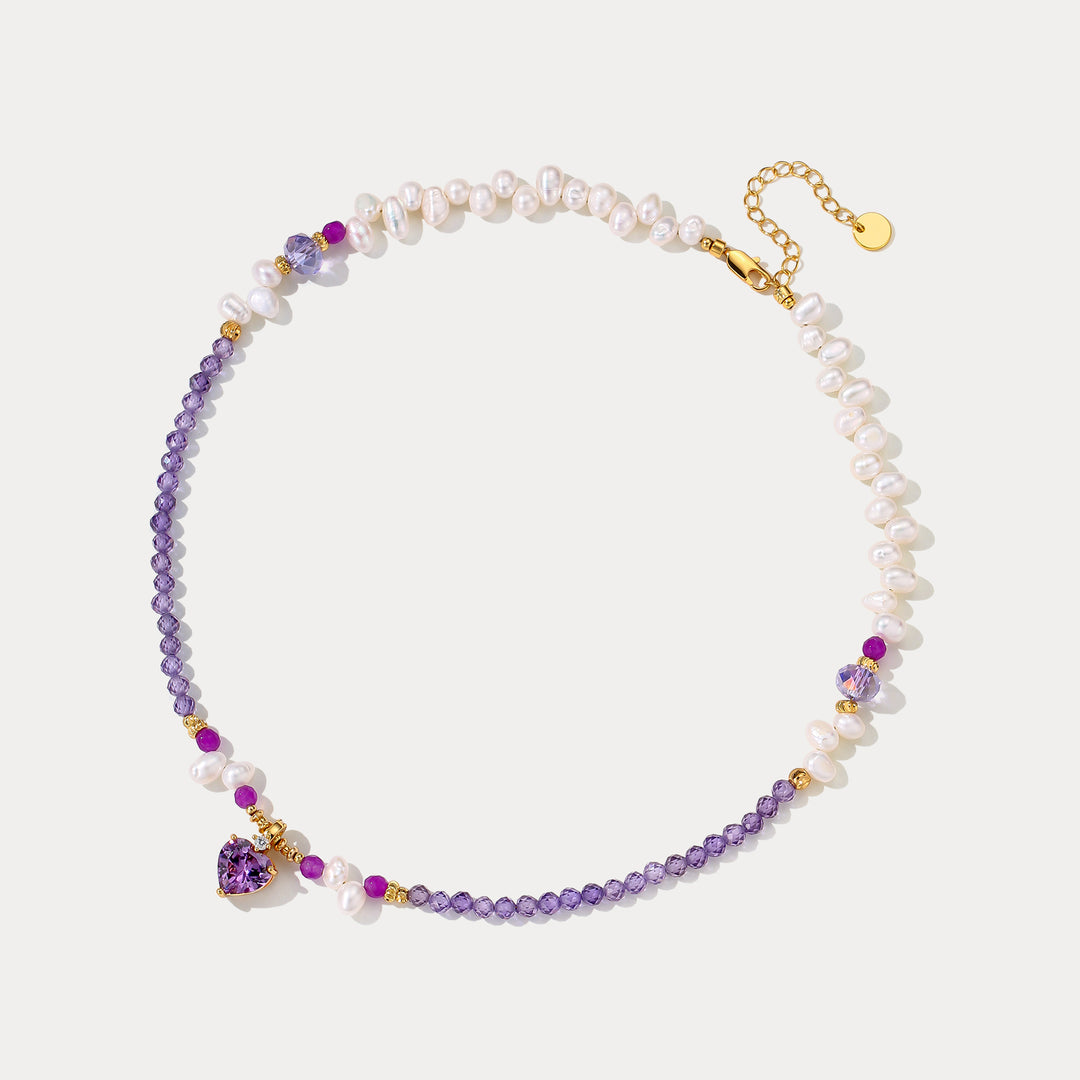 Selenichast Amethyst Heart Pearl Necklace