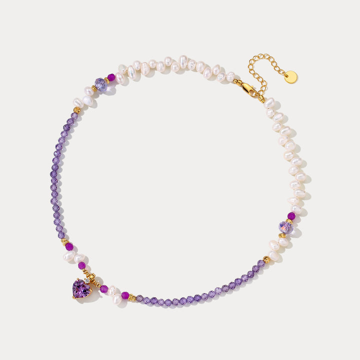 Selenichast Amethyst Heart Pearl Necklace