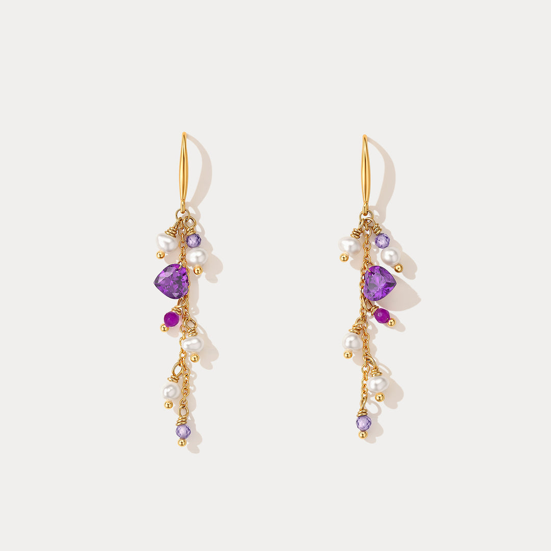 Selenichast Amethyst Heart Pearl Earrings