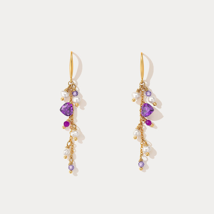 Selenichast Amethyst Heart Pearl Earrings