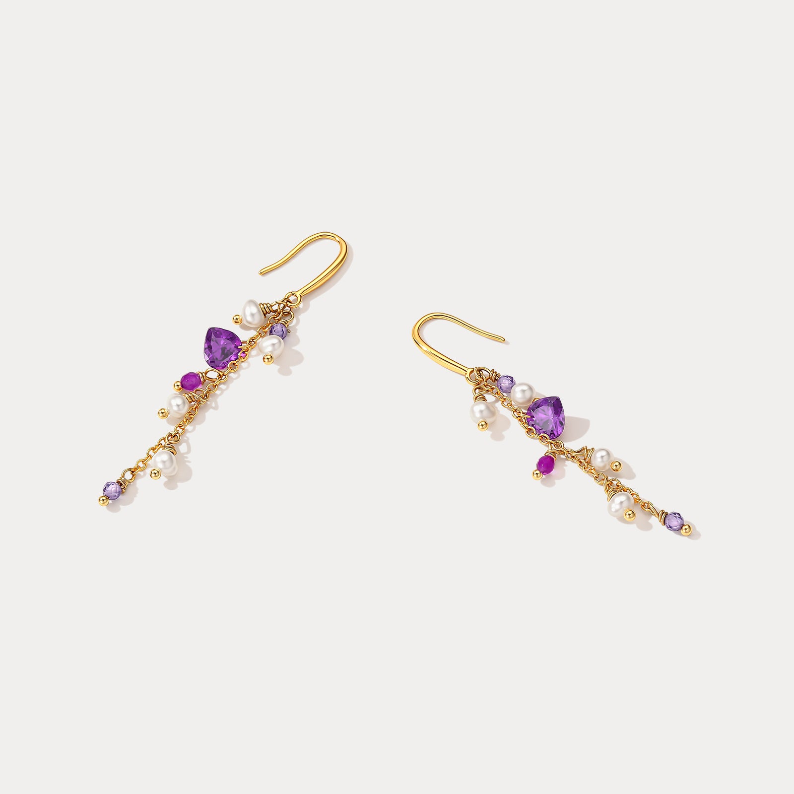 Selenichast Amethyst Heart Pearl Earrings