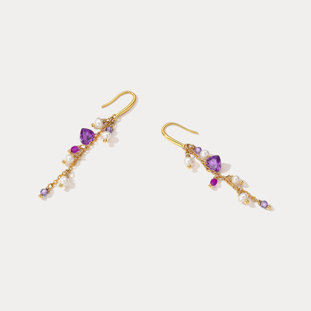 Selenichast Amethyst Heart Pearl Earrings