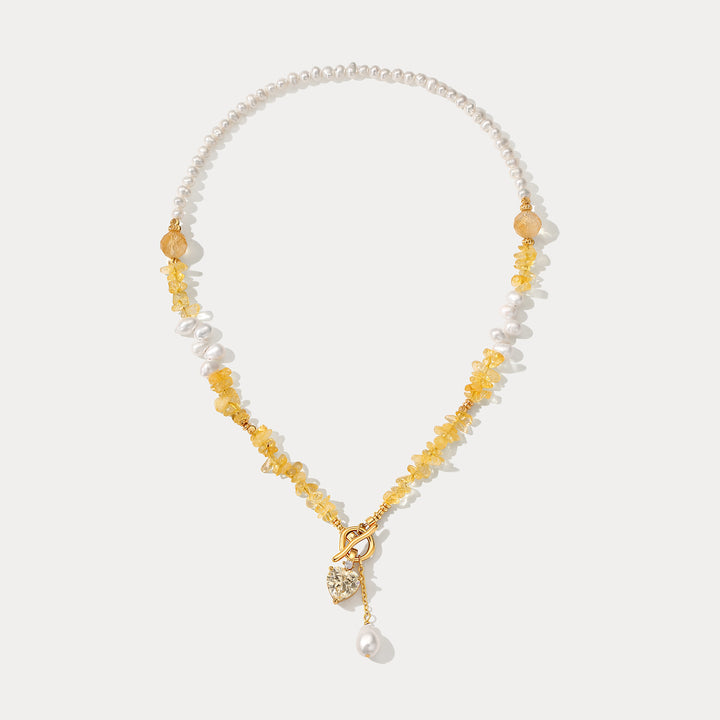 Selenichast Citrine Heart Pearl Necklace