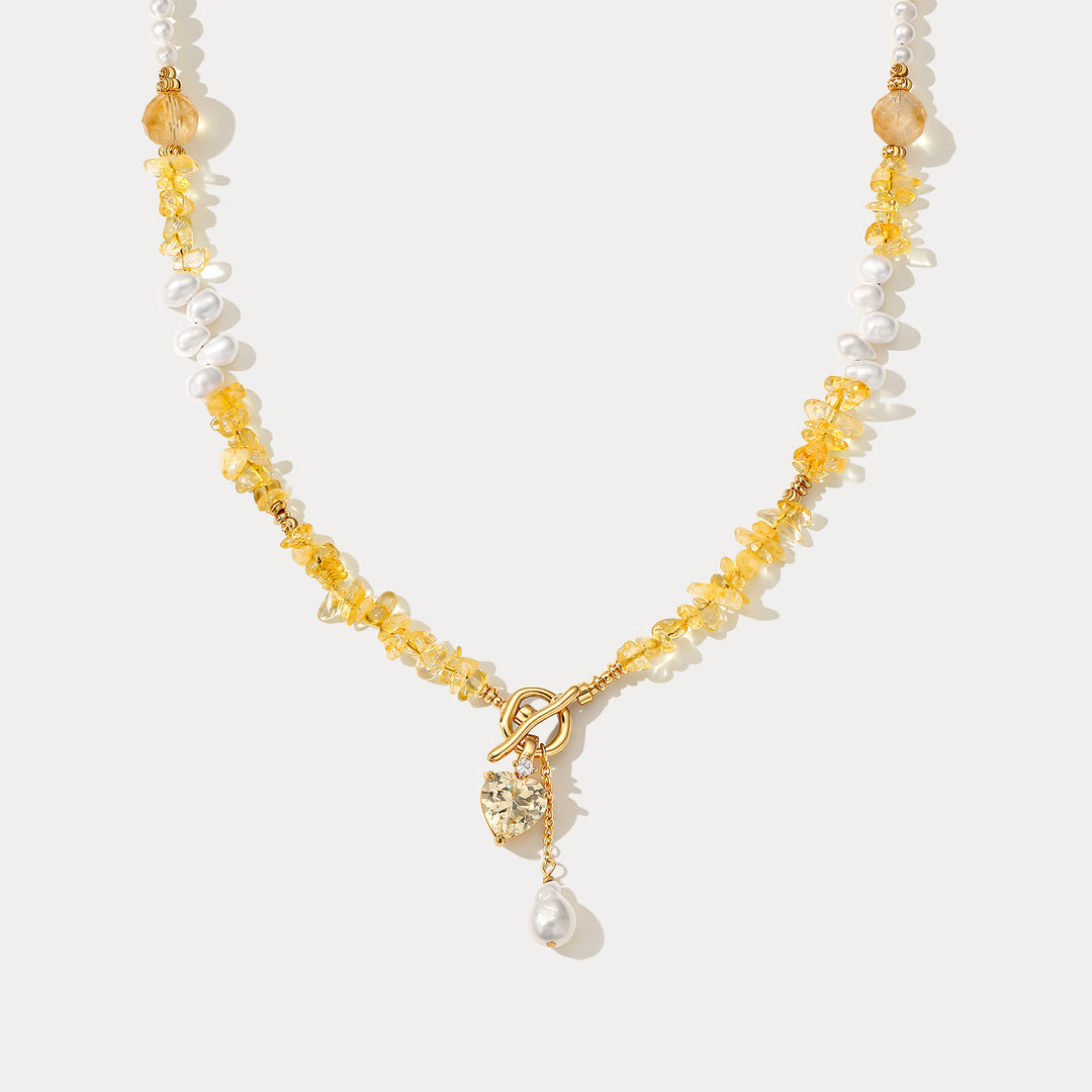 Selenichast Citrine Heart Pearl Necklace