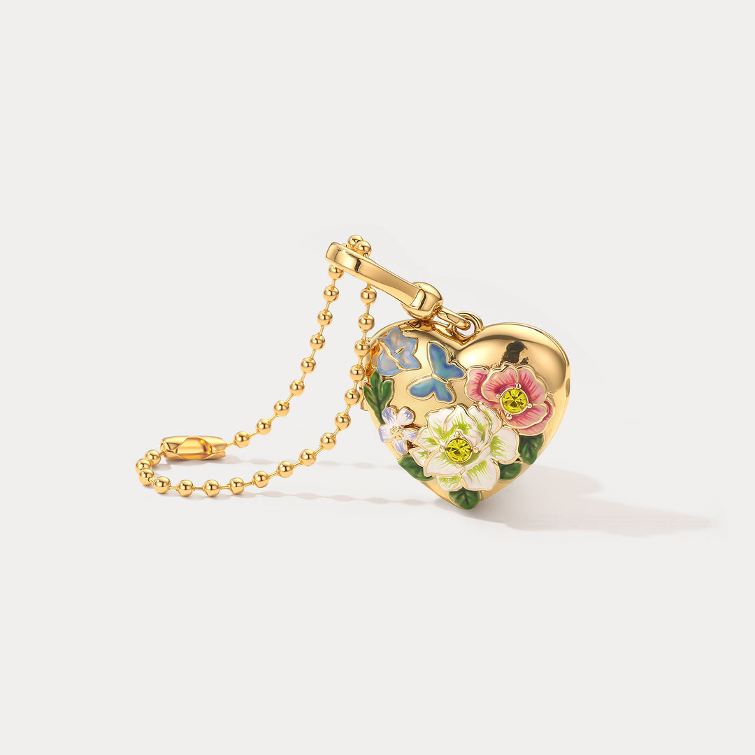 Selenichast Flower Heart Locket Charm