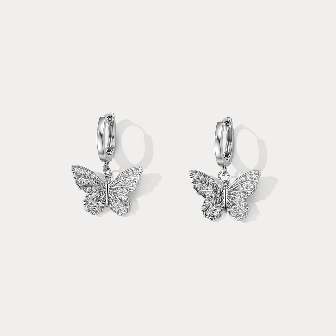 Silver Butterfly Hoop Earrings Selenichast