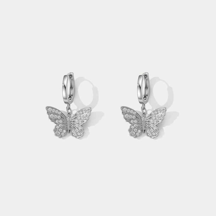 Silver Butterfly Hoop Earrings