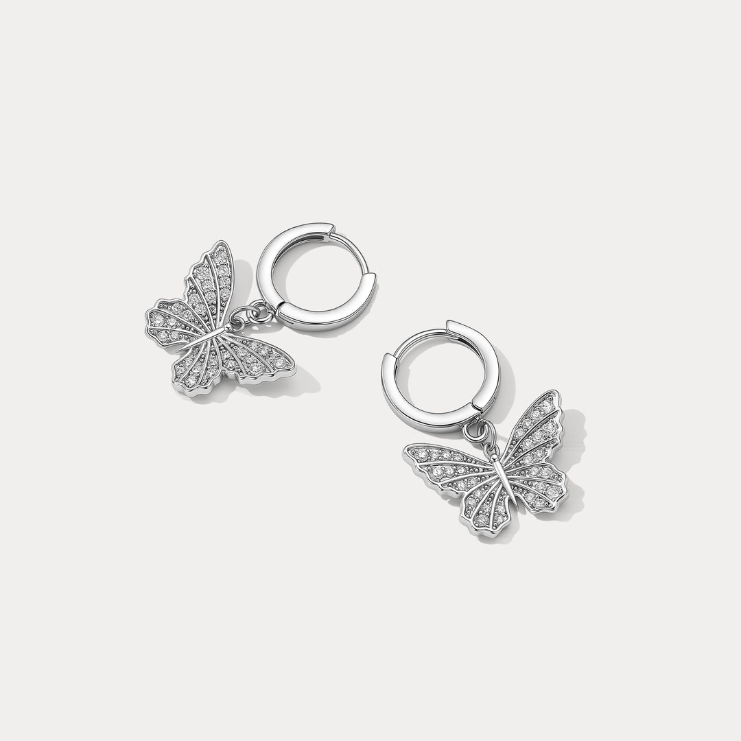 Silver Butterfly Hoop Earrings Selenichast