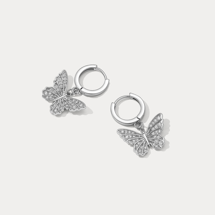 Silver Butterfly Hoop Earrings Selenichast