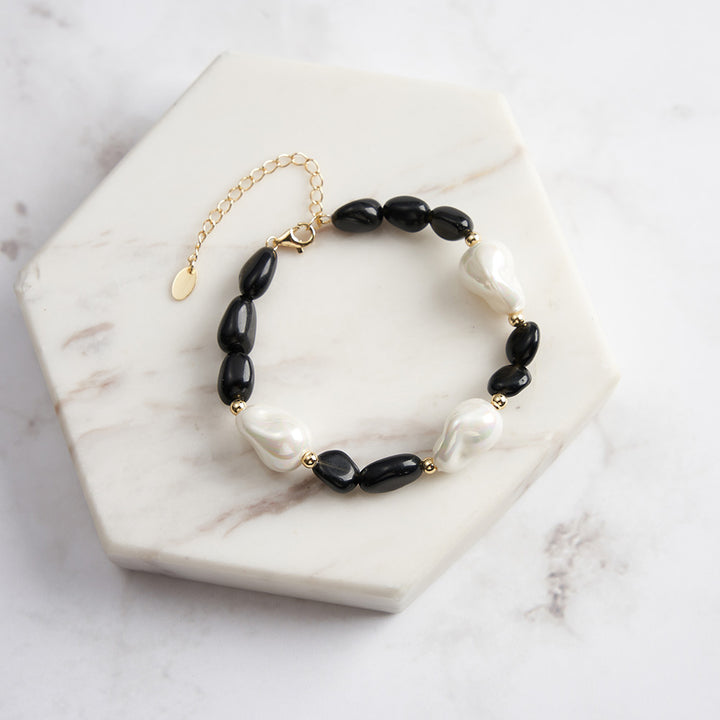 Selenichast Baroque Pearl Obsidian Bracelet