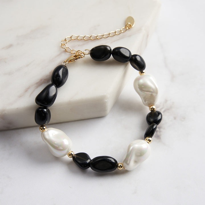 Selenichast Baroque Pearl Obsidian Bracelet