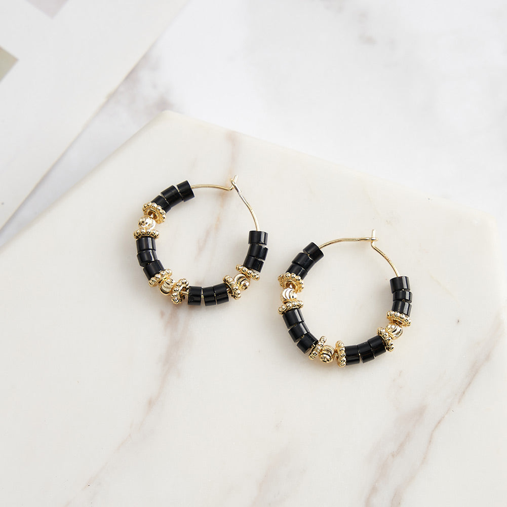 Vintage Obsidian Hoop Earrings