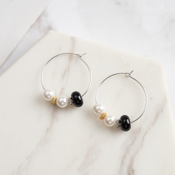 Pearl Agate Hoop Earrings