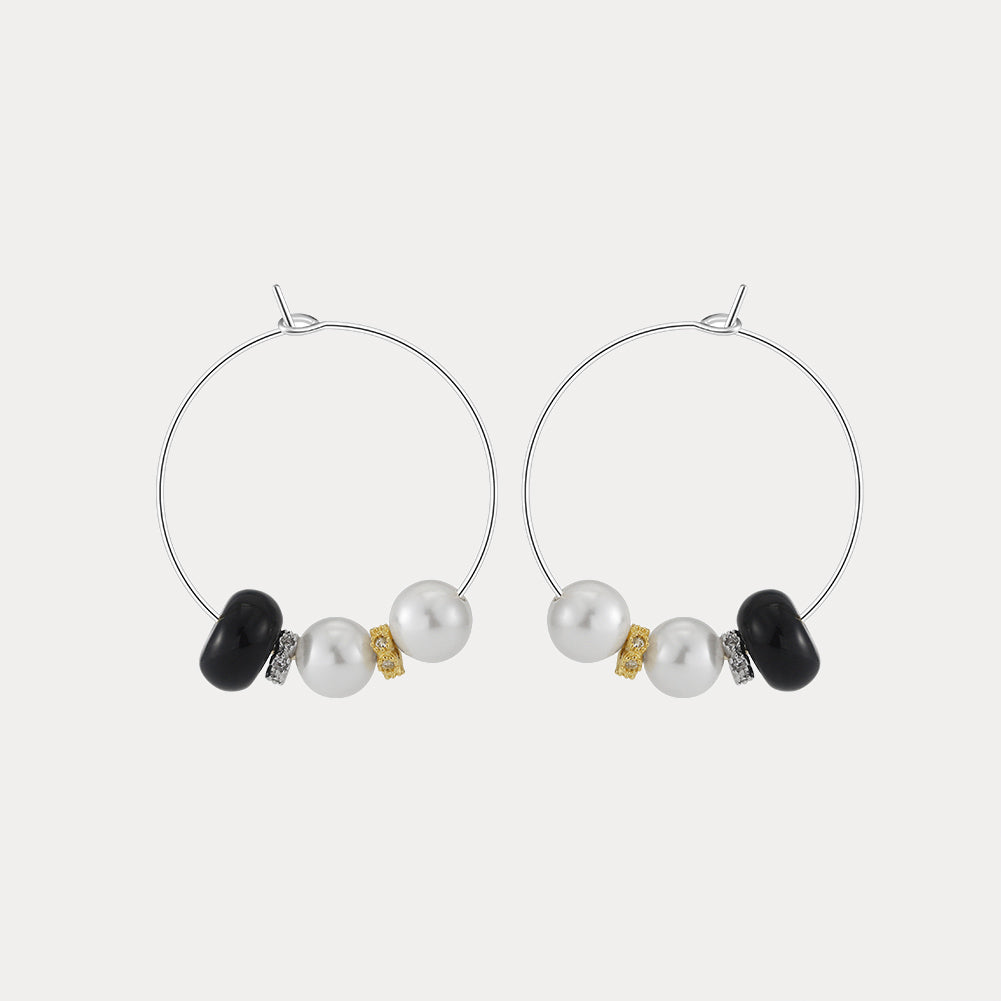 Selenichast Pearl Agate Hoop Earrings