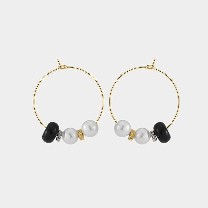 Pearl Agate Hoop Earrings