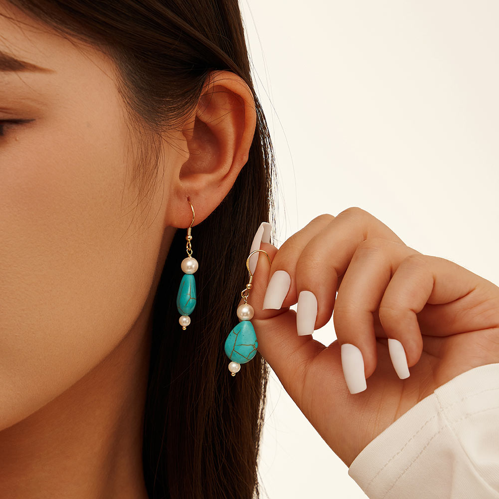 Selenichast Teardrop Turquoise Pearl Earrings