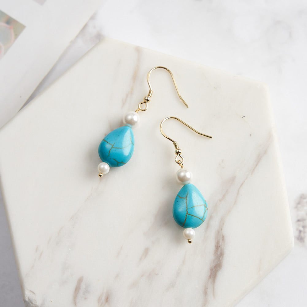 Selenichast Teardrop Turquoise Pearl Earrings