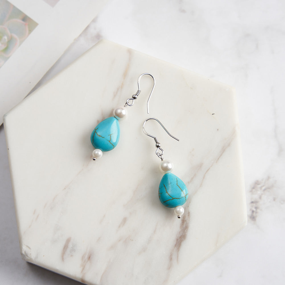 Teardrop Turquoise Pearl Earrings