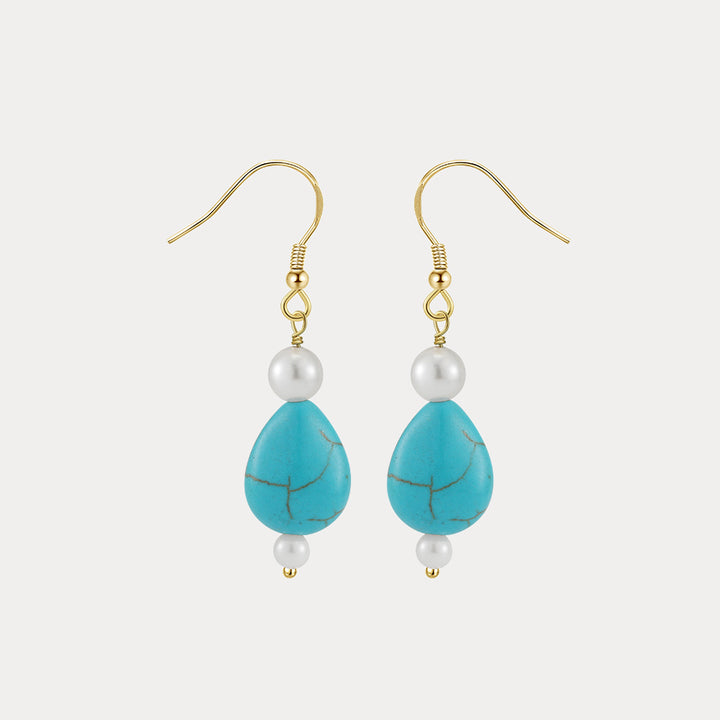 Selenichast Teardrop Turquoise Pearl Earrings