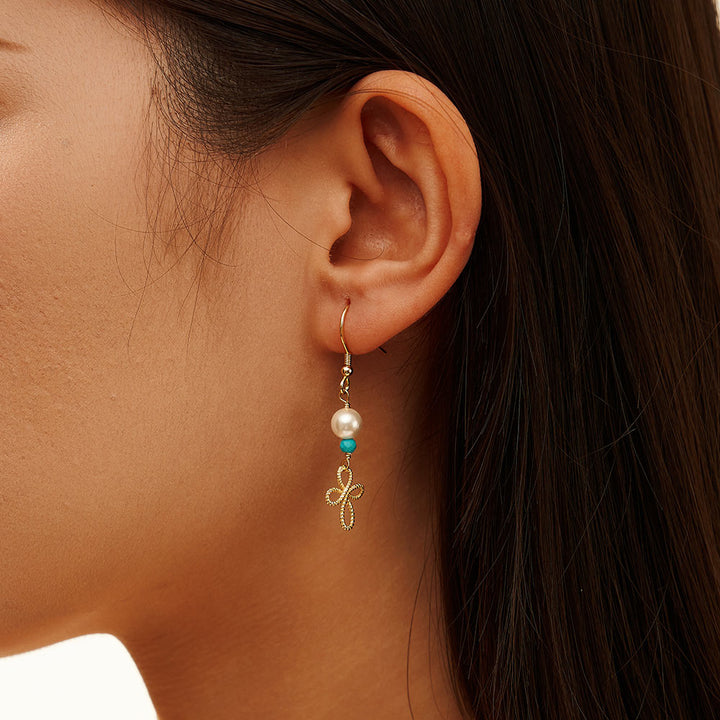 Selenichast Pearl Turquoise Flower Drop Earrings