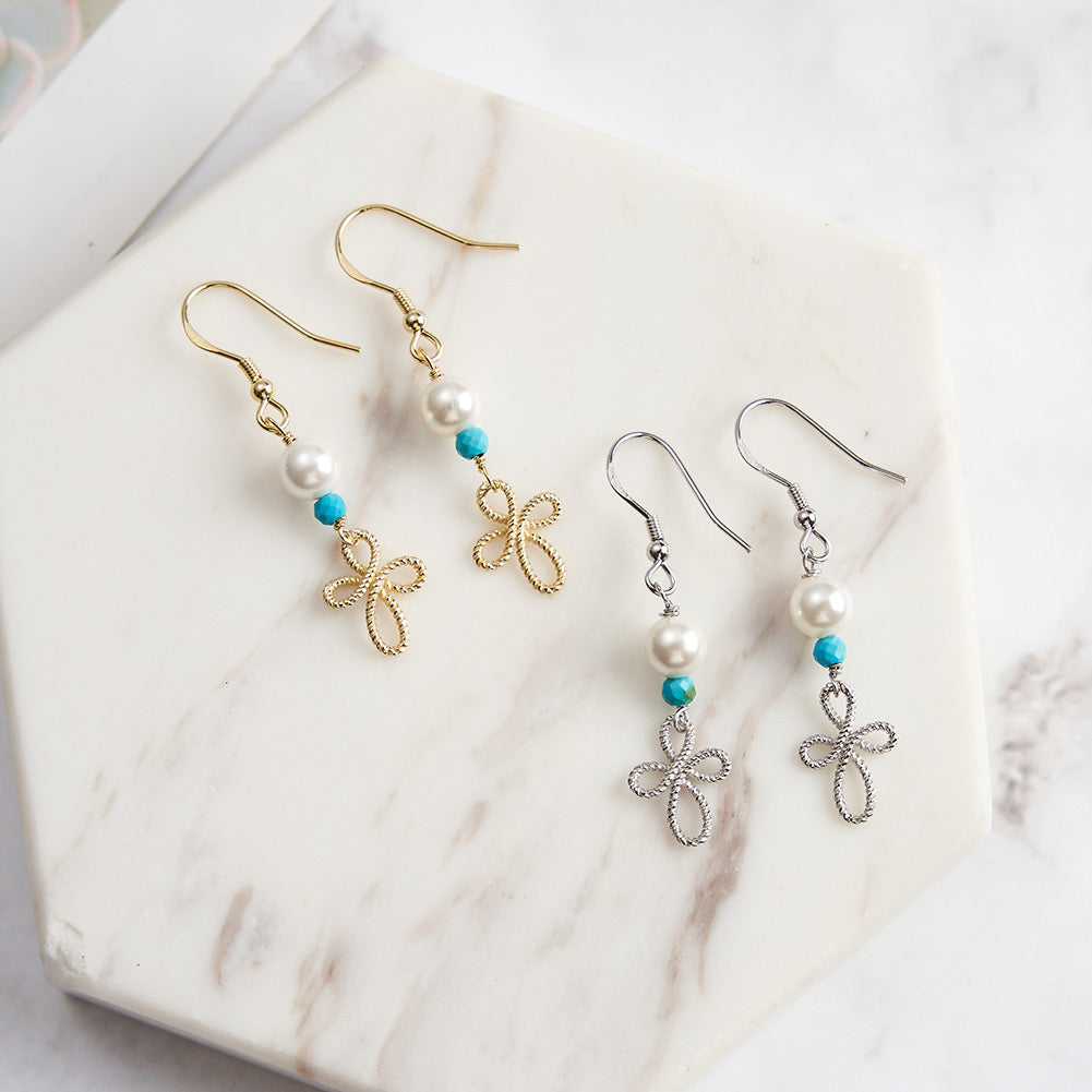 Pearl Turquoise Flower Drop Earrings