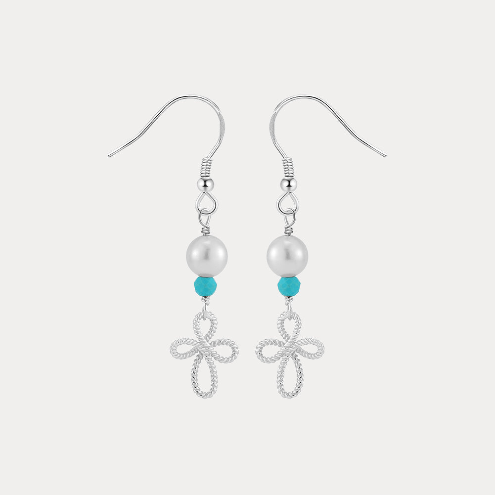 Selenichast Pearl Turquoise Flower Drop Earrings