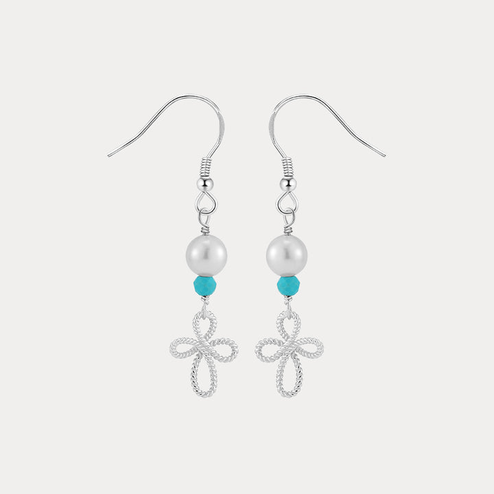 Selenichast Pearl Turquoise Flower Drop Earrings