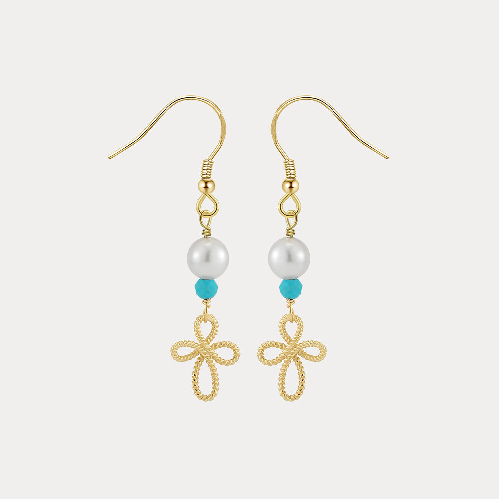 Selenichast Pearl Turquoise Flower Drop Earrings