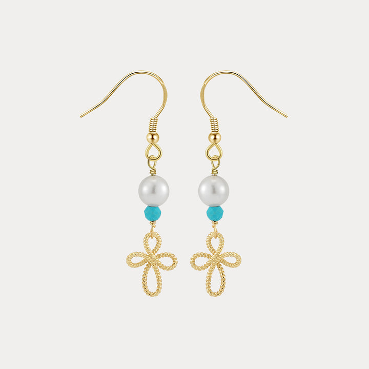 Pearl Turquoise Flower Drop Earrings