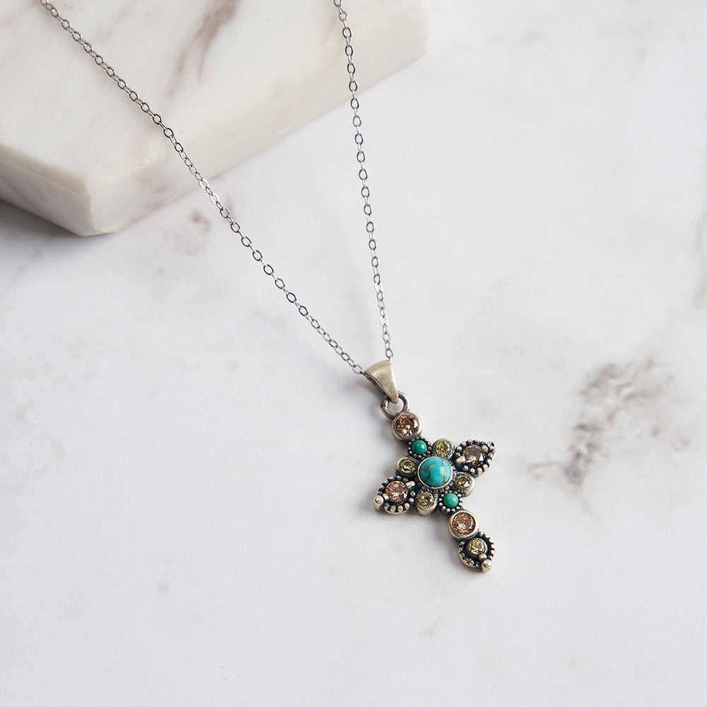 Vintage Turquoise Cross Necklace