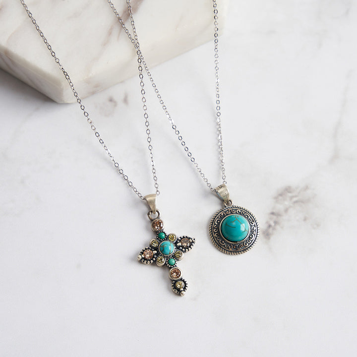 Selenichast Vintage Turquoise Cross Necklace