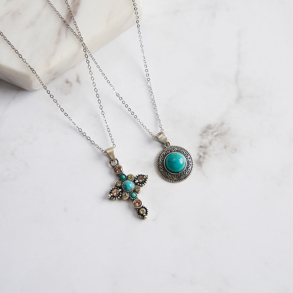 Selenichast Vintage Turquoise Cross Necklace