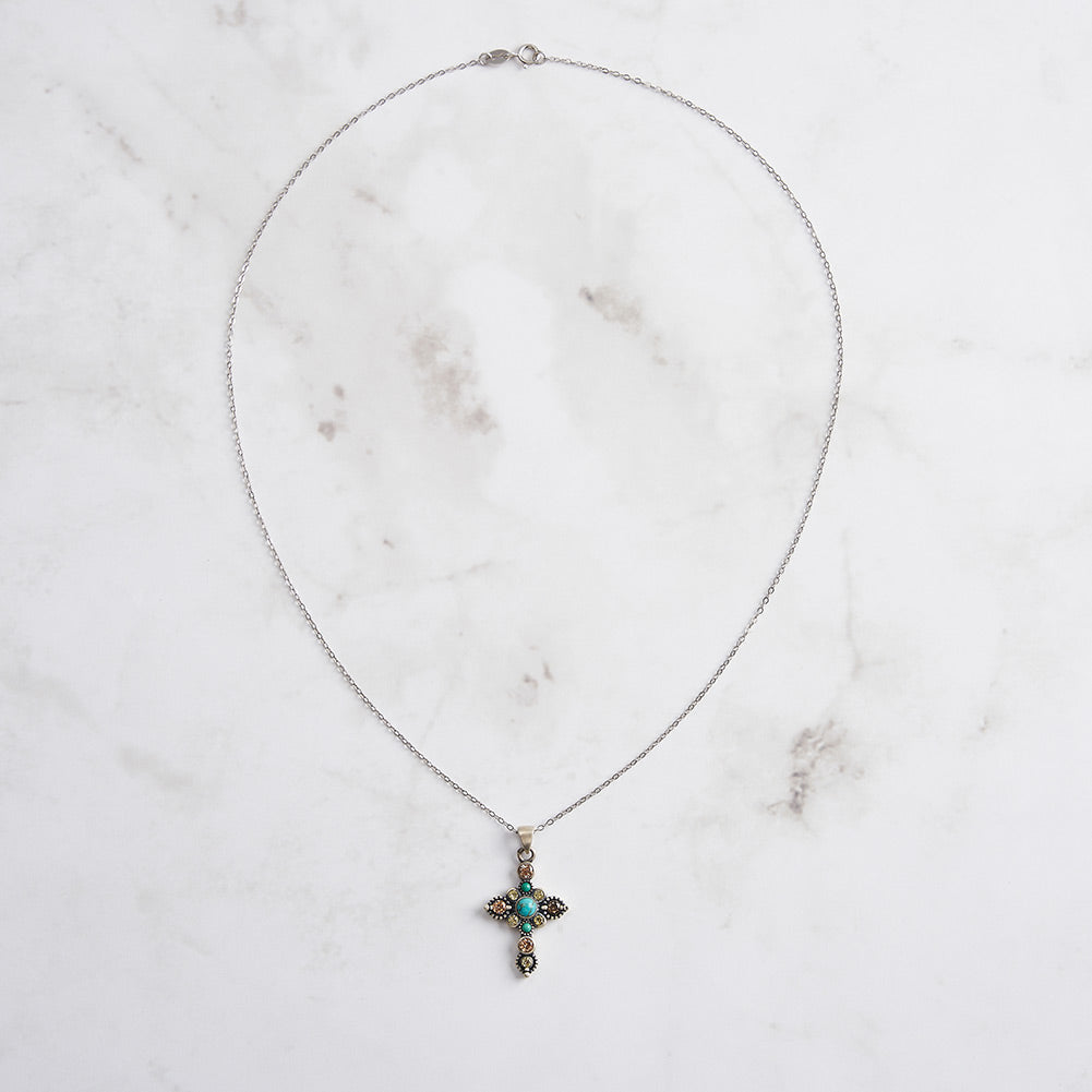 Selenichast Vintage Turquoise Cross Necklace