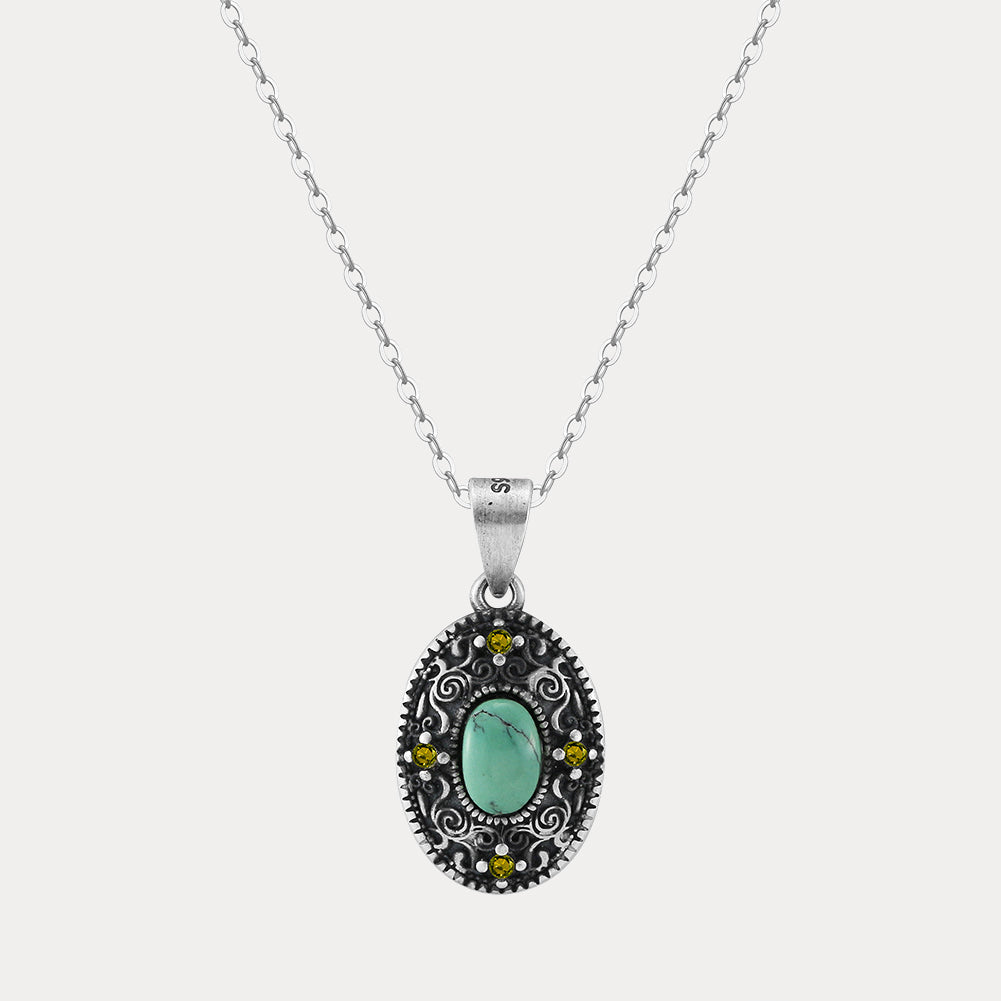 Selenichast Vintage Turquoise Oval Necklace
