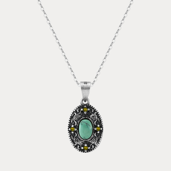 Selenichast Vintage Turquoise Oval Necklace